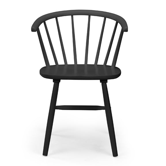 Black chair with slatted backrest on a white background