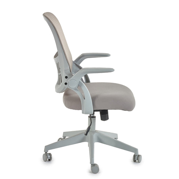 Gray office chair with mesh back on a white background