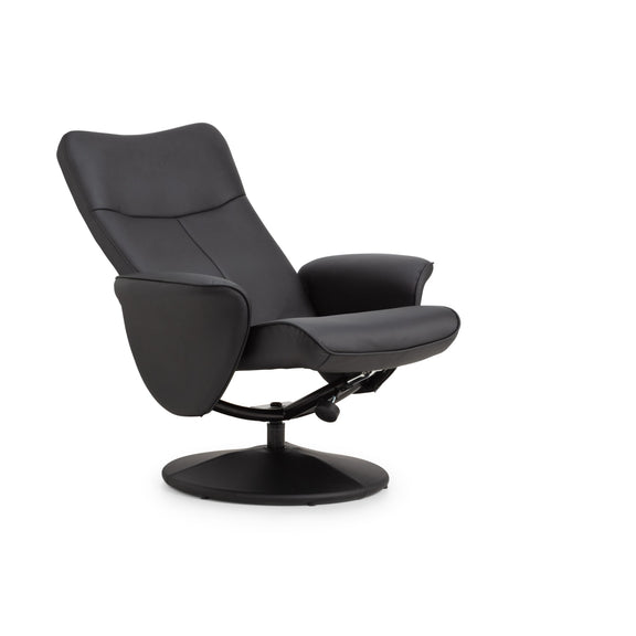 Black leather recliner chair on a white background