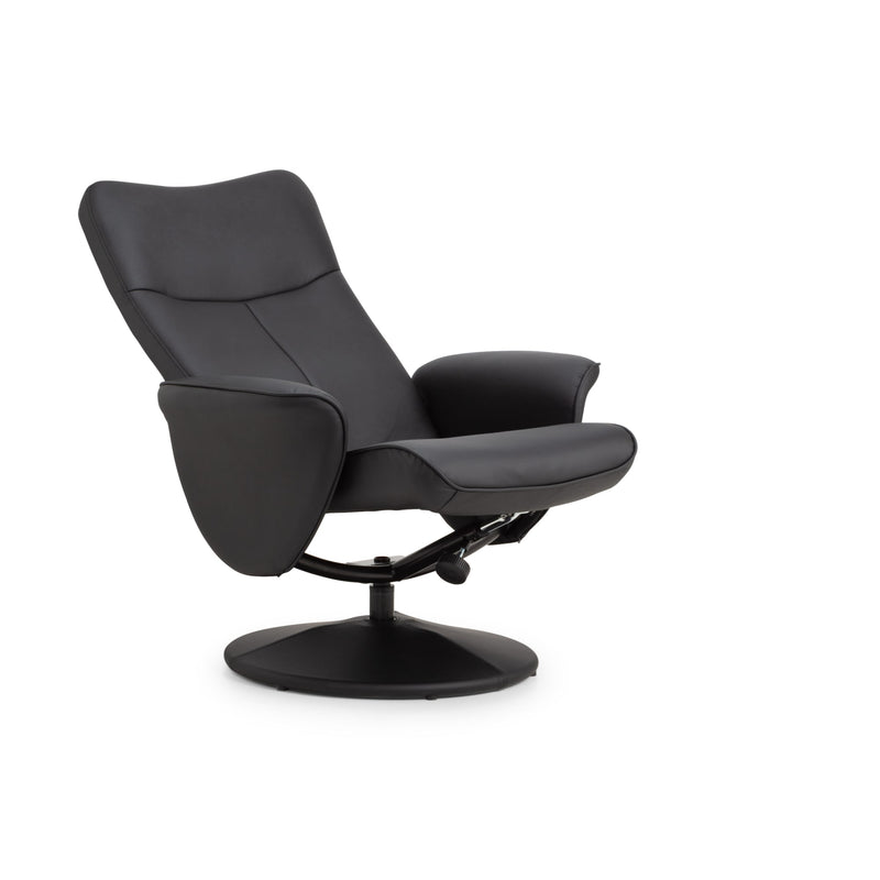 Black leather recliner chair on a white background