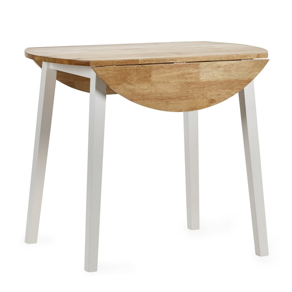 Wooden dining table with white legs on a white background