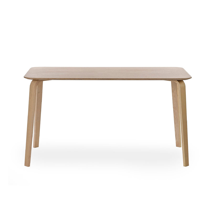 Beige dining table with a minimalist design on a white background