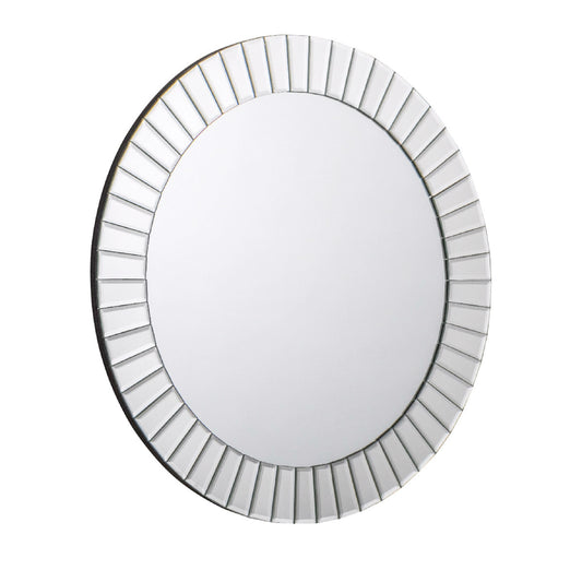 Round mirror with a decorative silver frame on a white background
