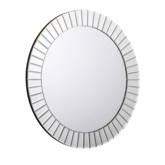 Round mirror with a decorative silver frame on a white background