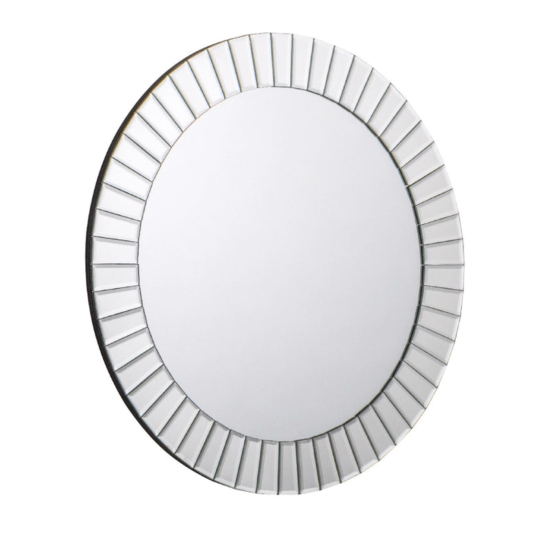 Round mirror with a decorative silver frame on a white background