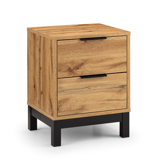 Wooden nightstand with two drawers on a white background