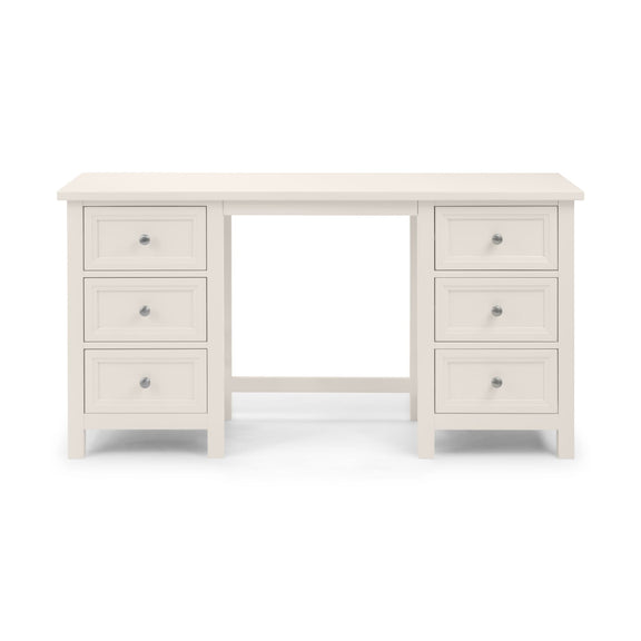 White desk with multiple drawers on a white background