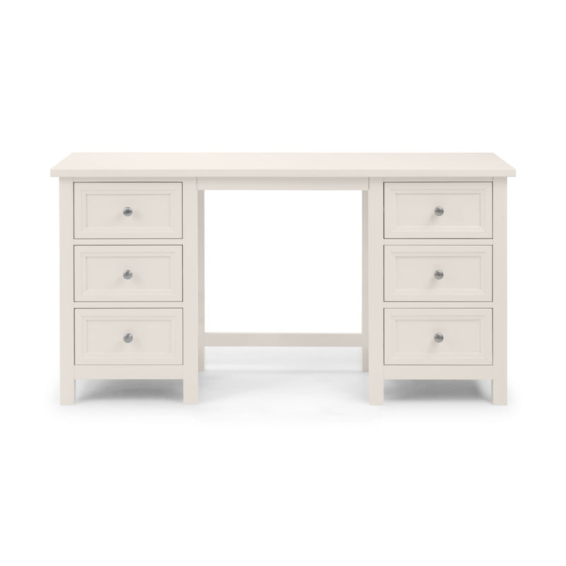 White desk with multiple drawers on a white background
