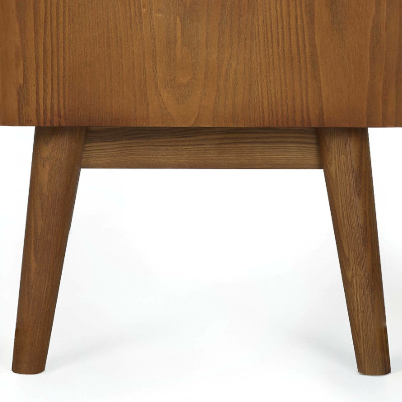 Close-up of a wooden side table with a white background