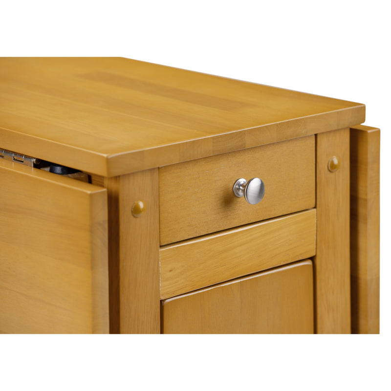 Wooden desk with a drawer and silver handle on a white background