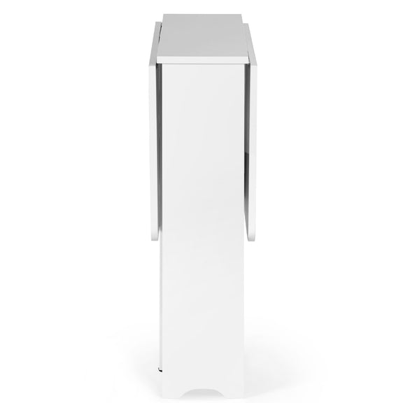 White cabinet with a glass panel on a white background
