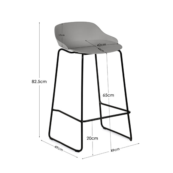 Bar stool with dimensions labeled on a white background