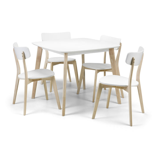 Dining set with a white table and chairs on a white background