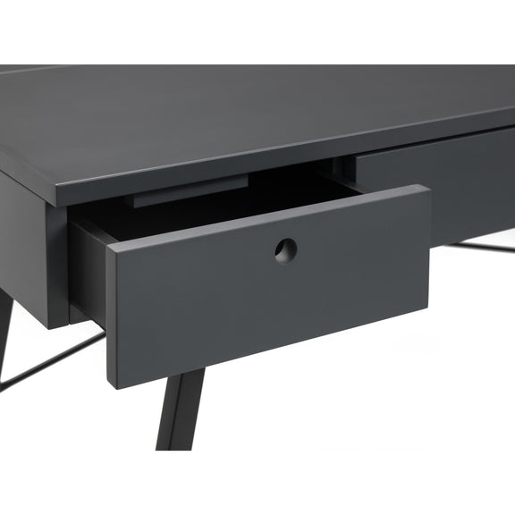 Dark gray desk with a drawer on a white background