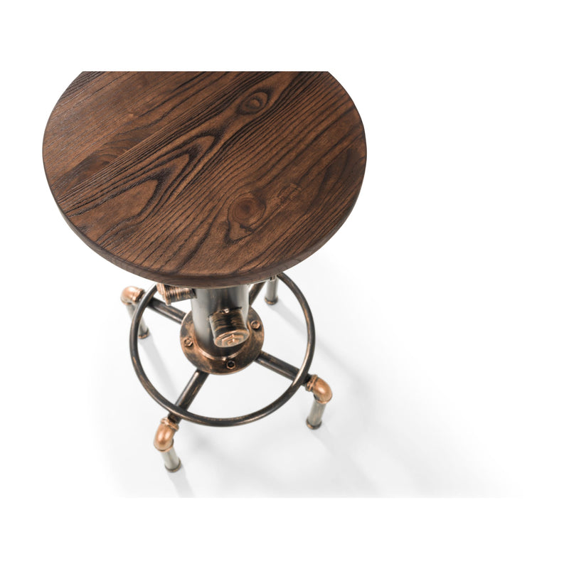 Wooden stool with metal base on a white background