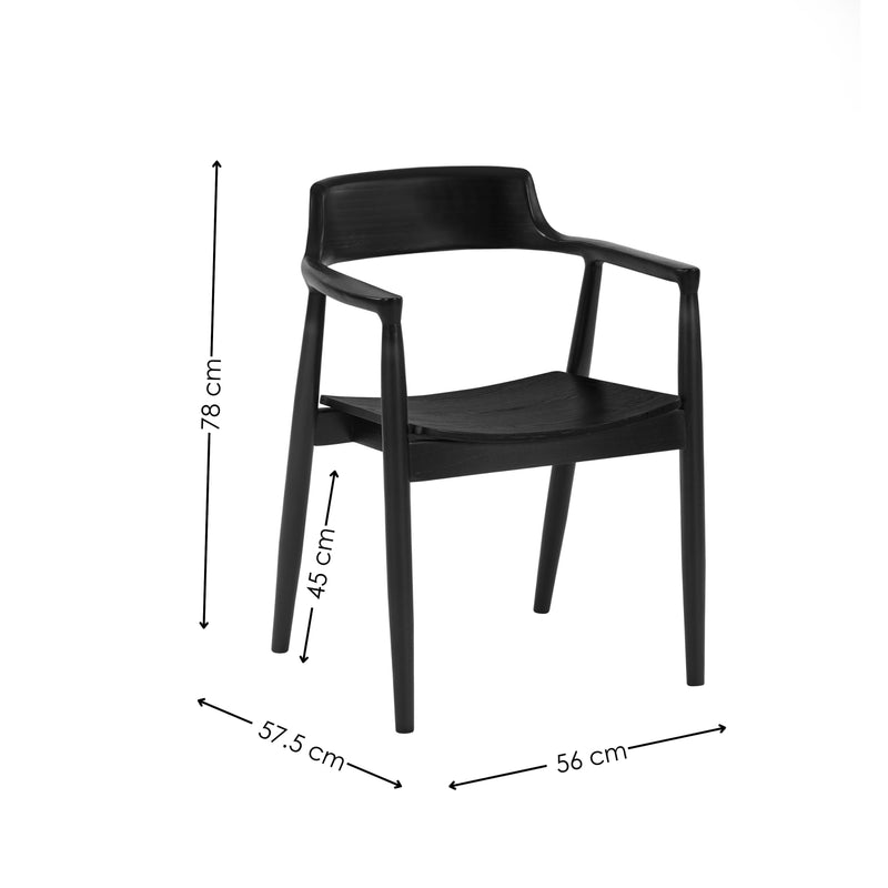 Black chair with dimensions labeled on a white background