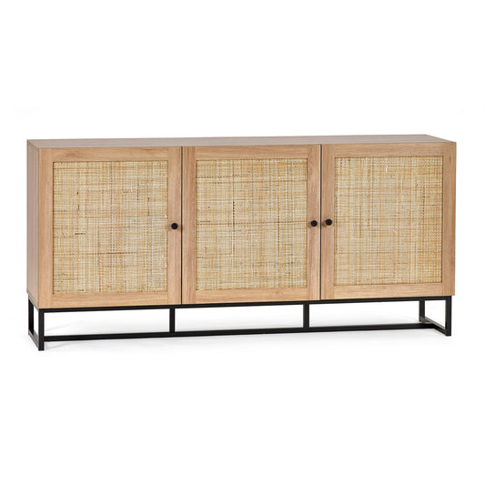 Wooden cabinet with rattan doors on a white background