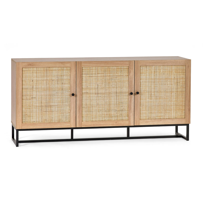 Wooden cabinet with rattan doors on a white background
