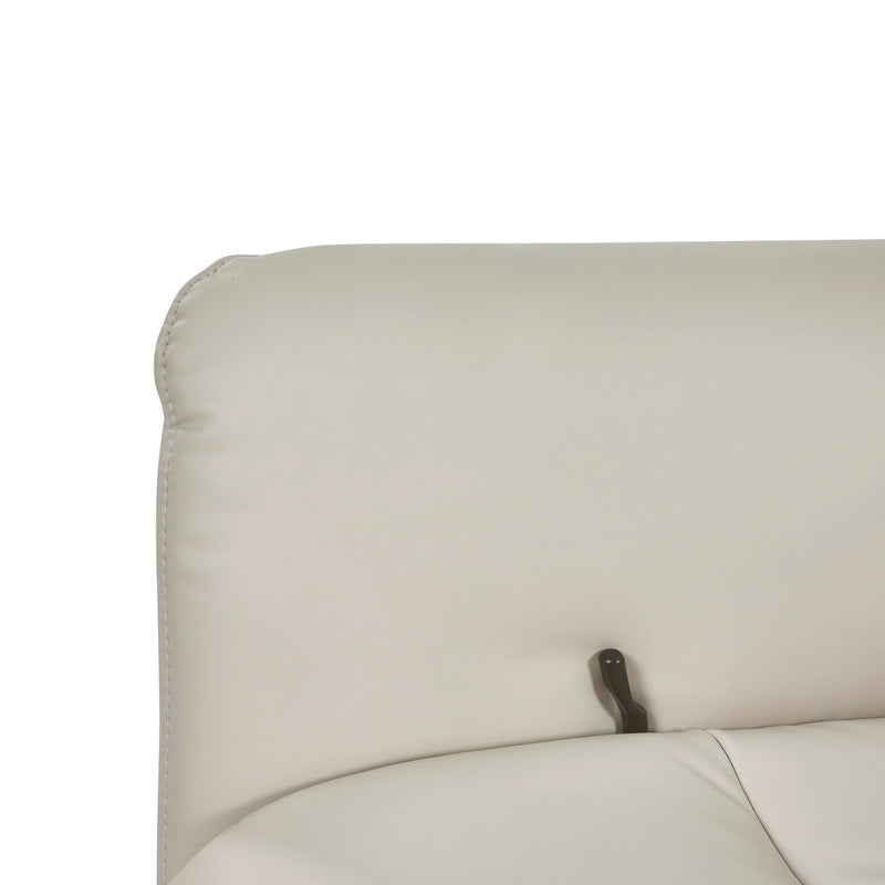 Close-up of a beige recliner chair with a visible zipper on a white background