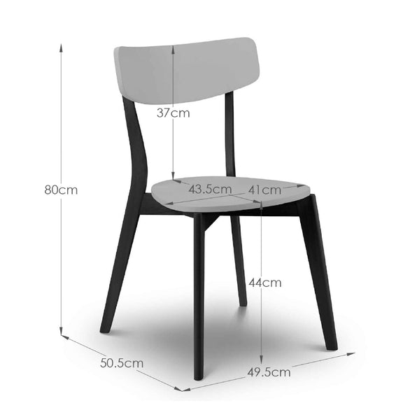 Chair with dimensions labeled on a white background