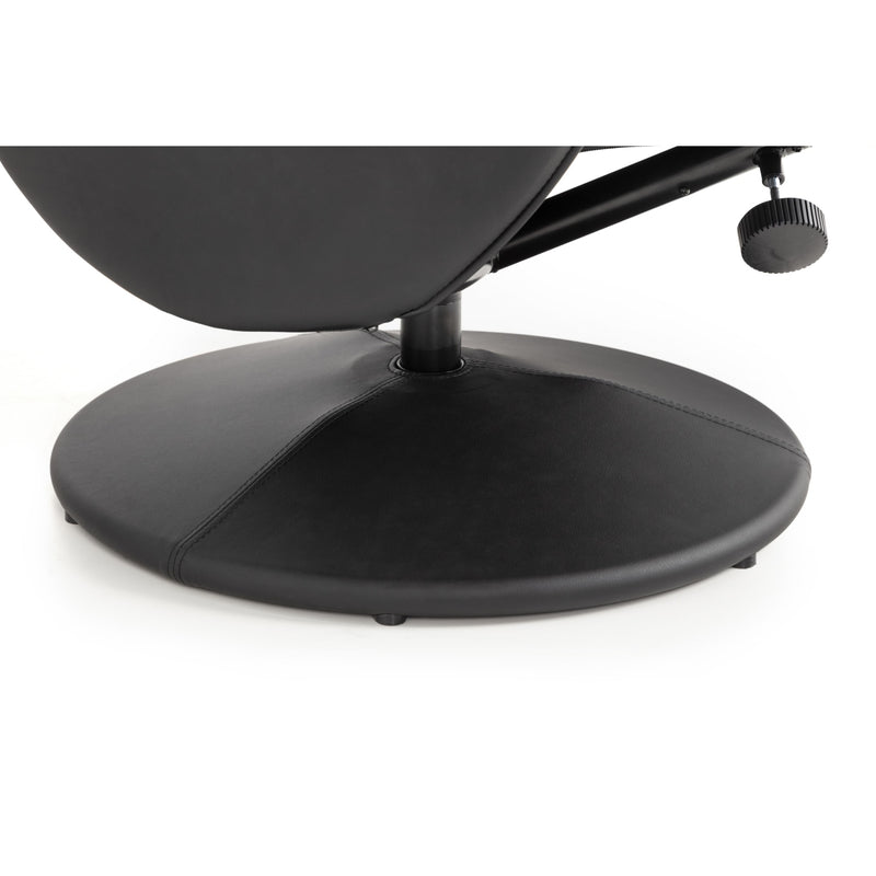 Close-up of a black office chair base on a white background