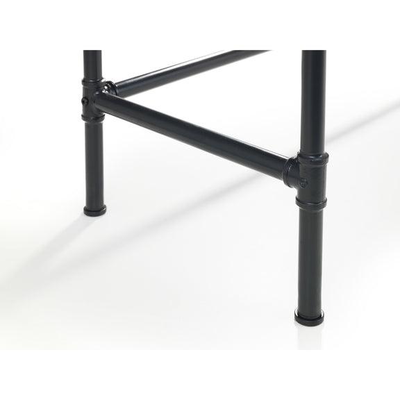 Black metal table base on a white background