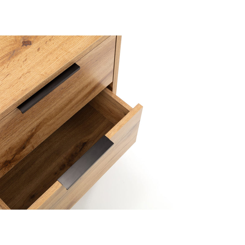 Wooden drawer with metal handles on a white background