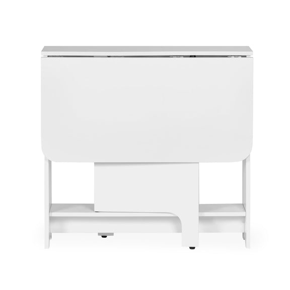 White kitchen island with a shelf on a white background
