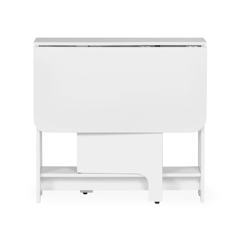 White kitchen island with a shelf on a white background