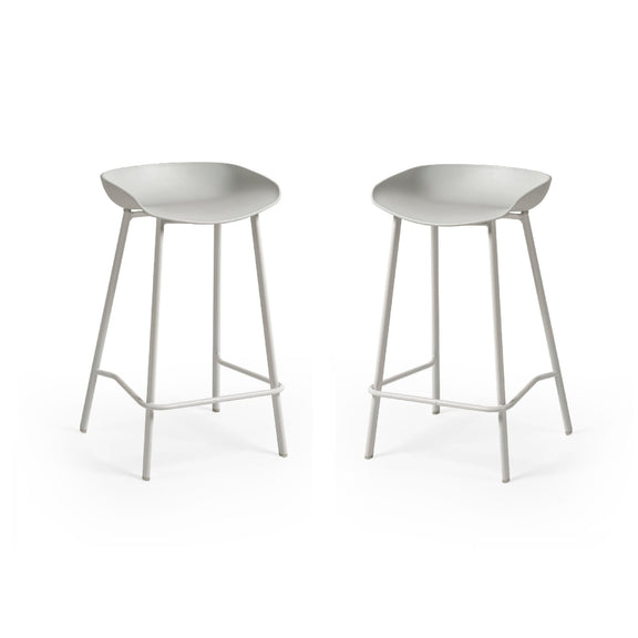 Two white bar stools on a white background