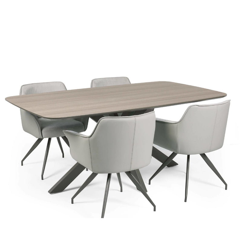 Dining table with four chairs on a white background