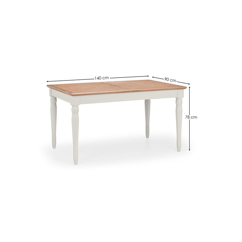 Dining table with dimensions labeled on a white background