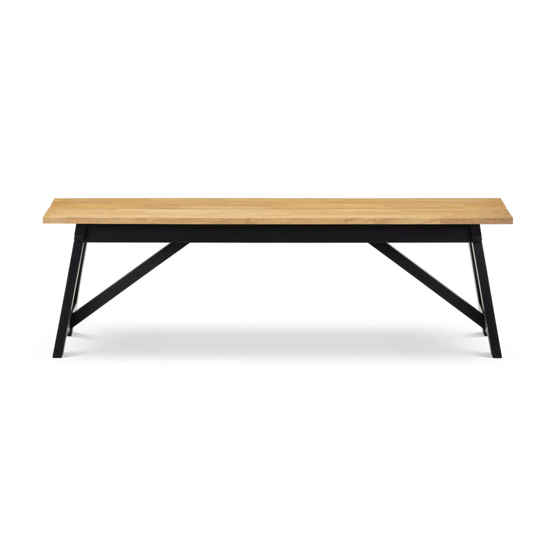 Wooden table with black metal legs on a white background