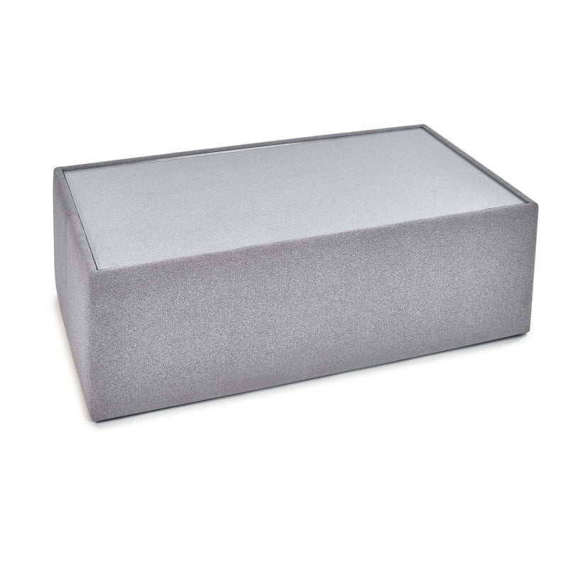 Gray textured box with a clear lid on a white background