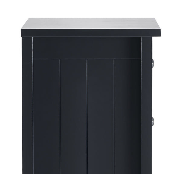Black cabinet with a white top on a white background