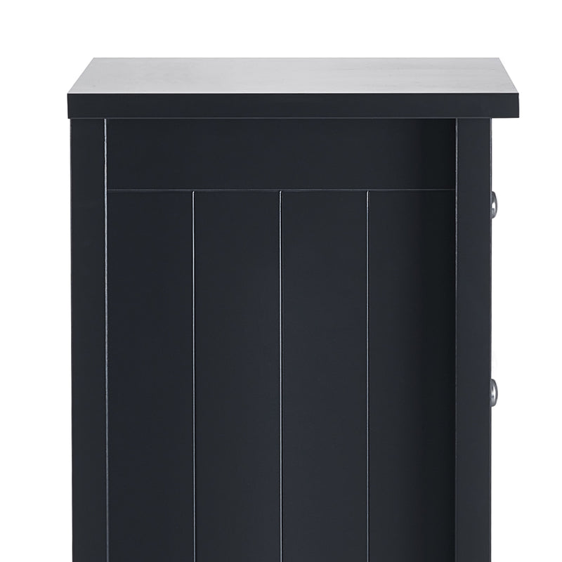 Black cabinet with a white top on a white background