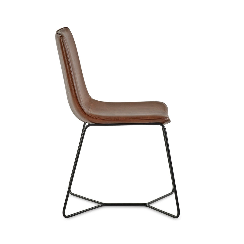 Brown chair with black metal frame on a white background