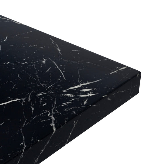 Black marble countertop with white veins on a white background