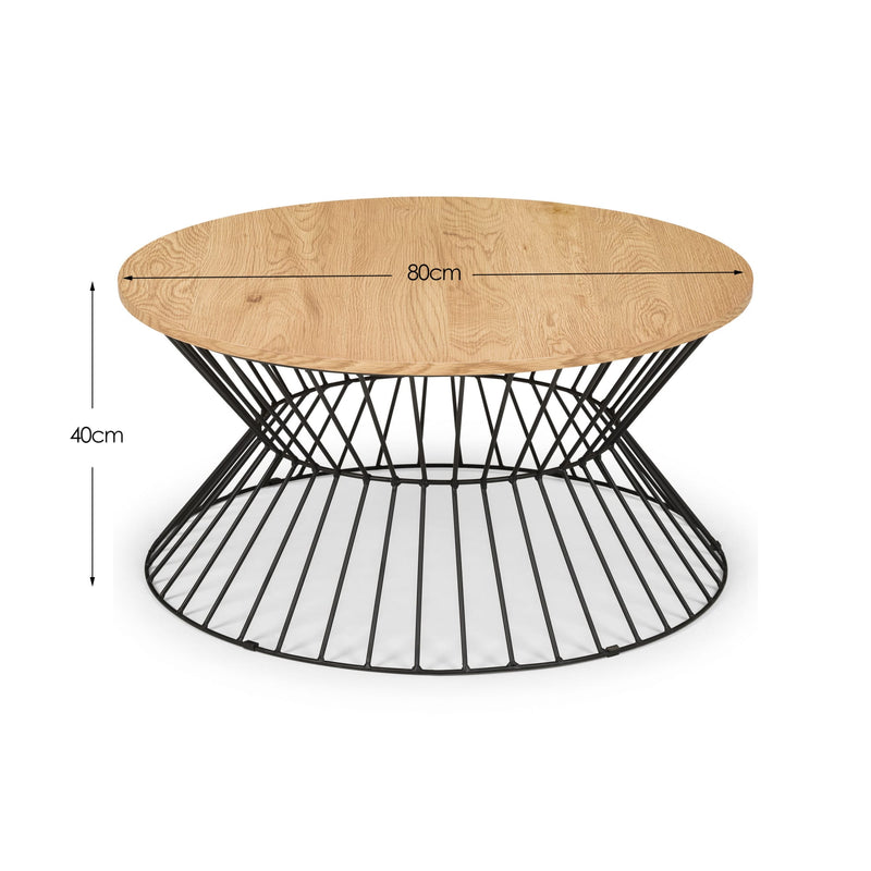 Jersey 80cm Euro Oak & Black Coffee Table - Living Room Table