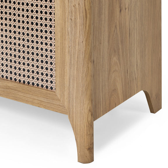 Wooden cabinet with wicker pattern on a white background