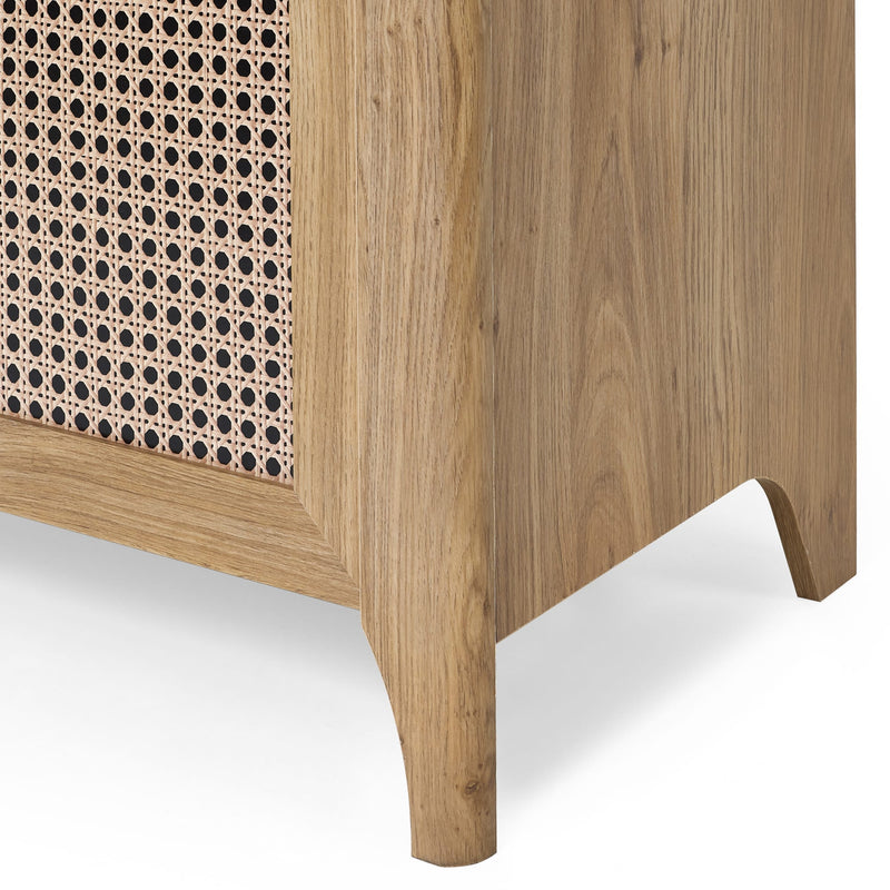 Wooden cabinet with wicker pattern on a white background