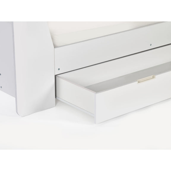 White drawer with a metallic handle on a white background