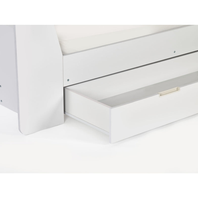 White drawer with a metallic handle on a white background