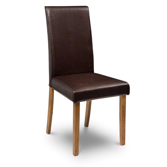 Brown leather chair with wooden legs on a white background