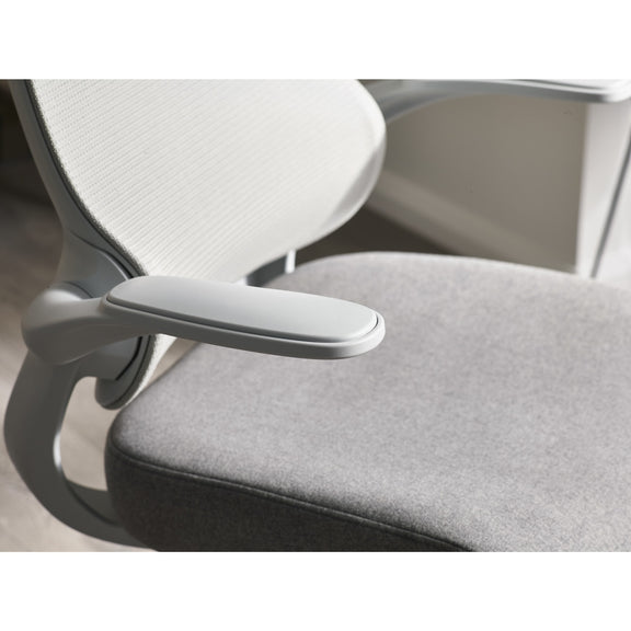 Gray office chair with armrest on a white background