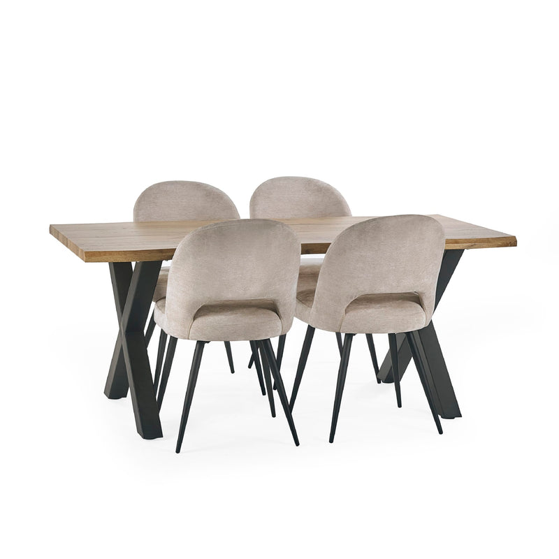 Dining table with four chairs on a white background