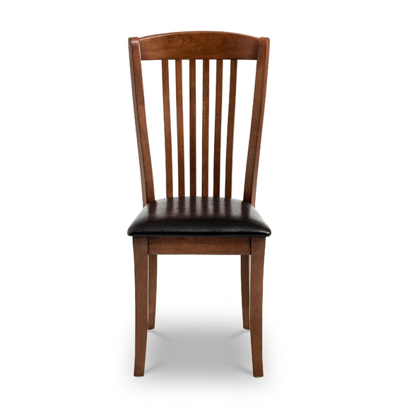 Wooden chair with a black seat on a white background