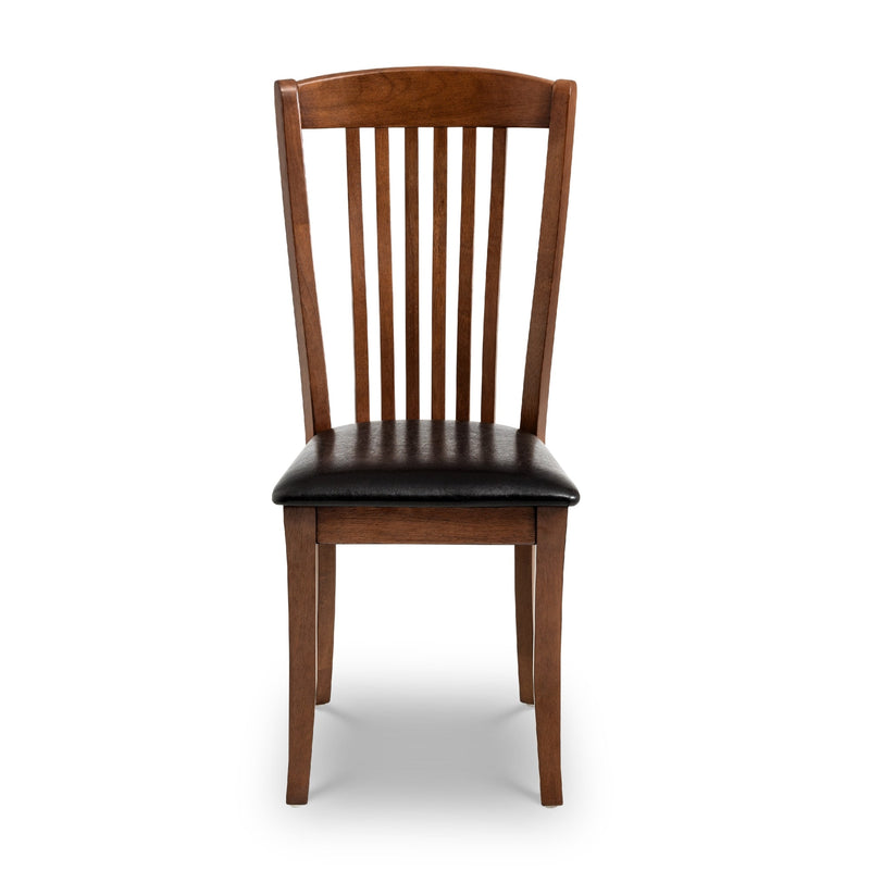 Wooden chair with a black seat on a white background
