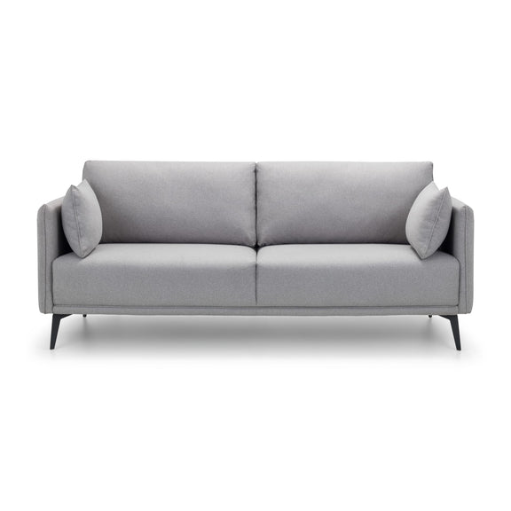 Gray sofa with two cushions on a white background