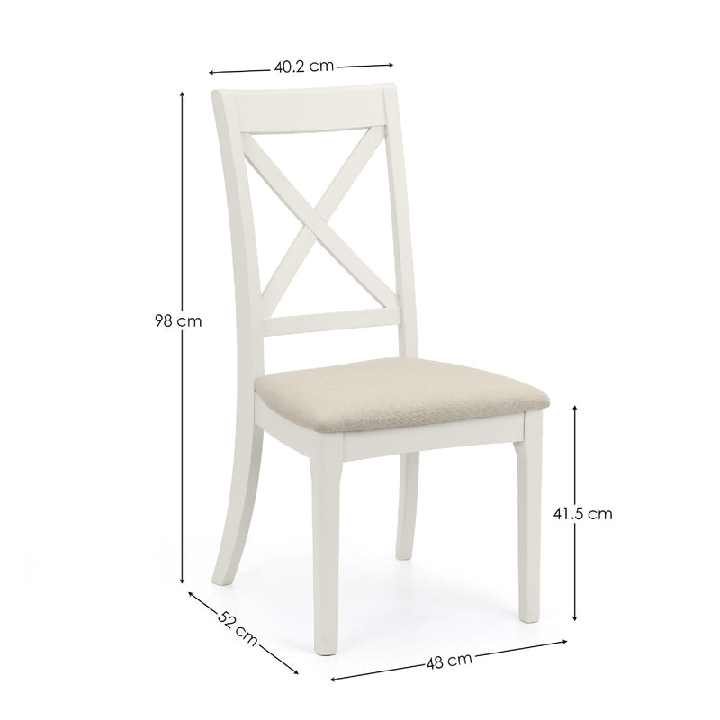 White chair with dimensions marked on a white background